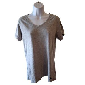 Under Armour Womens HeatGear T-Shirt M Gray Loose Fit V-Neck Athleisure